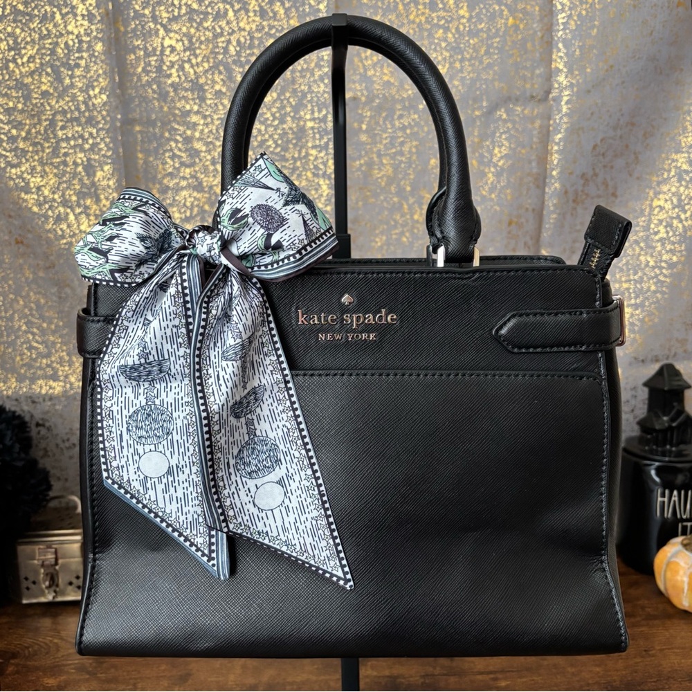 Kate Spade New York Medium Staci Satchel in Black Saffiano Leather